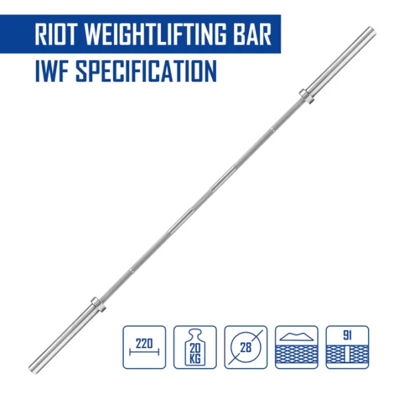 riot weightlifting bar 20kg mens specs