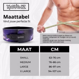 Naudiz Limitless lever belt maattabel in cm voor juiste maat gewichthefriem