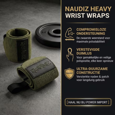 Homepagina Naudiz Heavy Wrist Wraps 50CM voor maximale polsstabiliteit bij zware krachttraining
