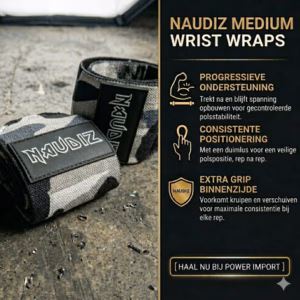 Naudiz Medium Wrist Wraps 50CM met extra grip en maximale polsstabiliteit voor krachttraining