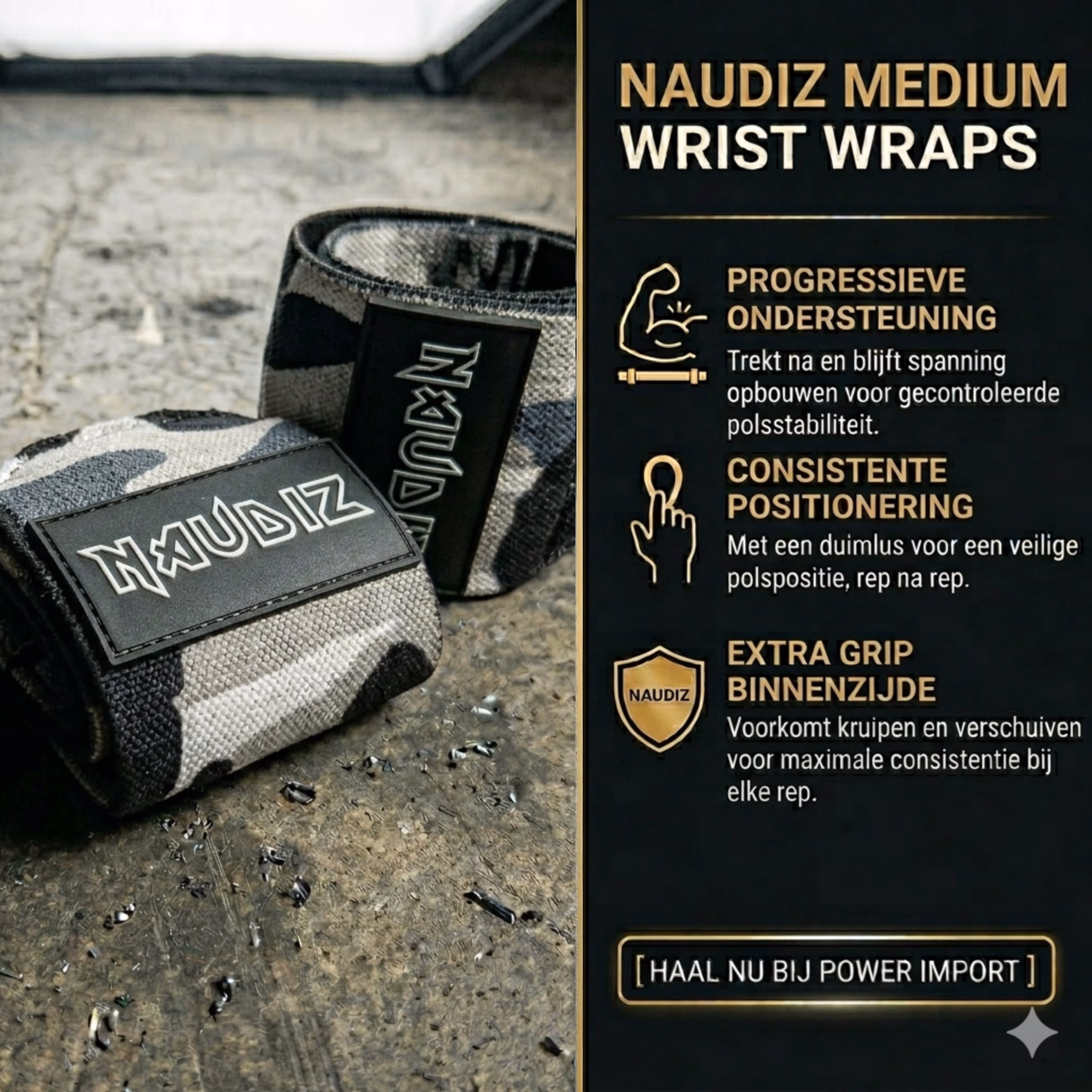 Naudiz Medium Wrist Wraps 50CM – Maximale Controle en Polsstabiliteit voor Krachttraining Naudiz Medium Wrist Wraps 50CM met extra grip en maximale polsstabiliteit voor krachttraining