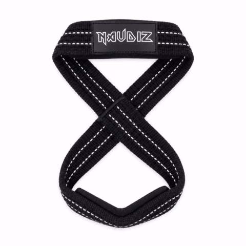 Naudiz Ouroboros Double Ply Figure 8 Straps in zwart, vrijstaand gefotografeerd in een duidelijke figure-8-vorm.